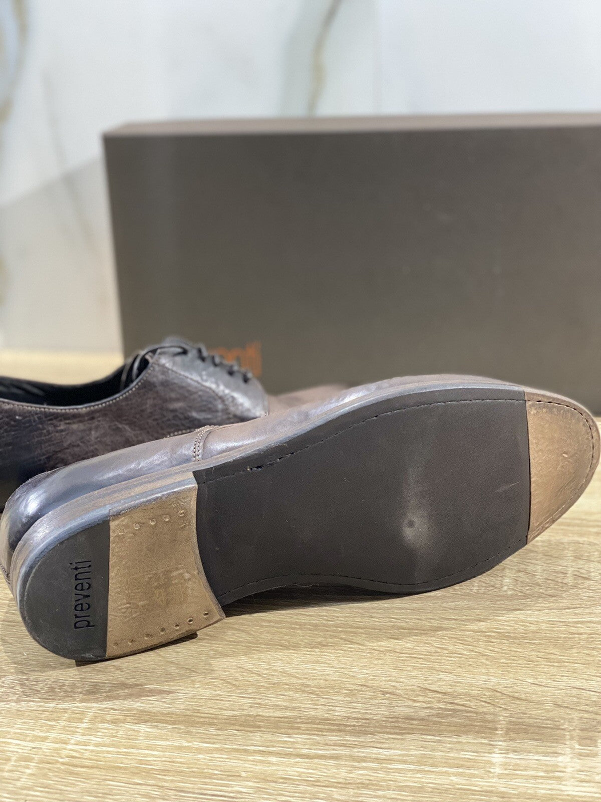 Preventi Scarpa Uomo Derby Vintage Pelle Testa Di Moro Handmade Shoe 44