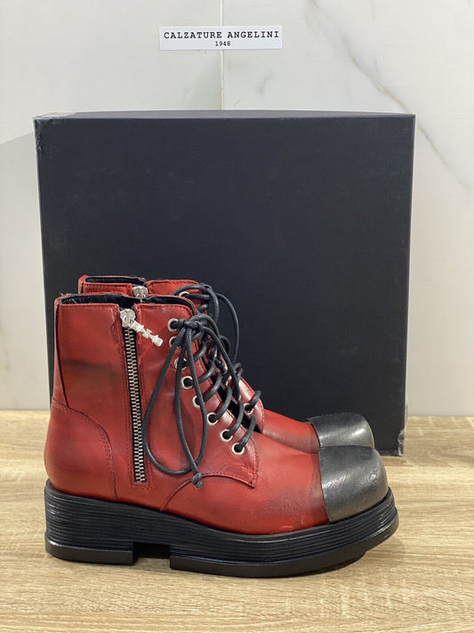 Duca D’ascalona Anfibio Donna Ginnie In Pelle Rosso Handmade Boot Woman 38