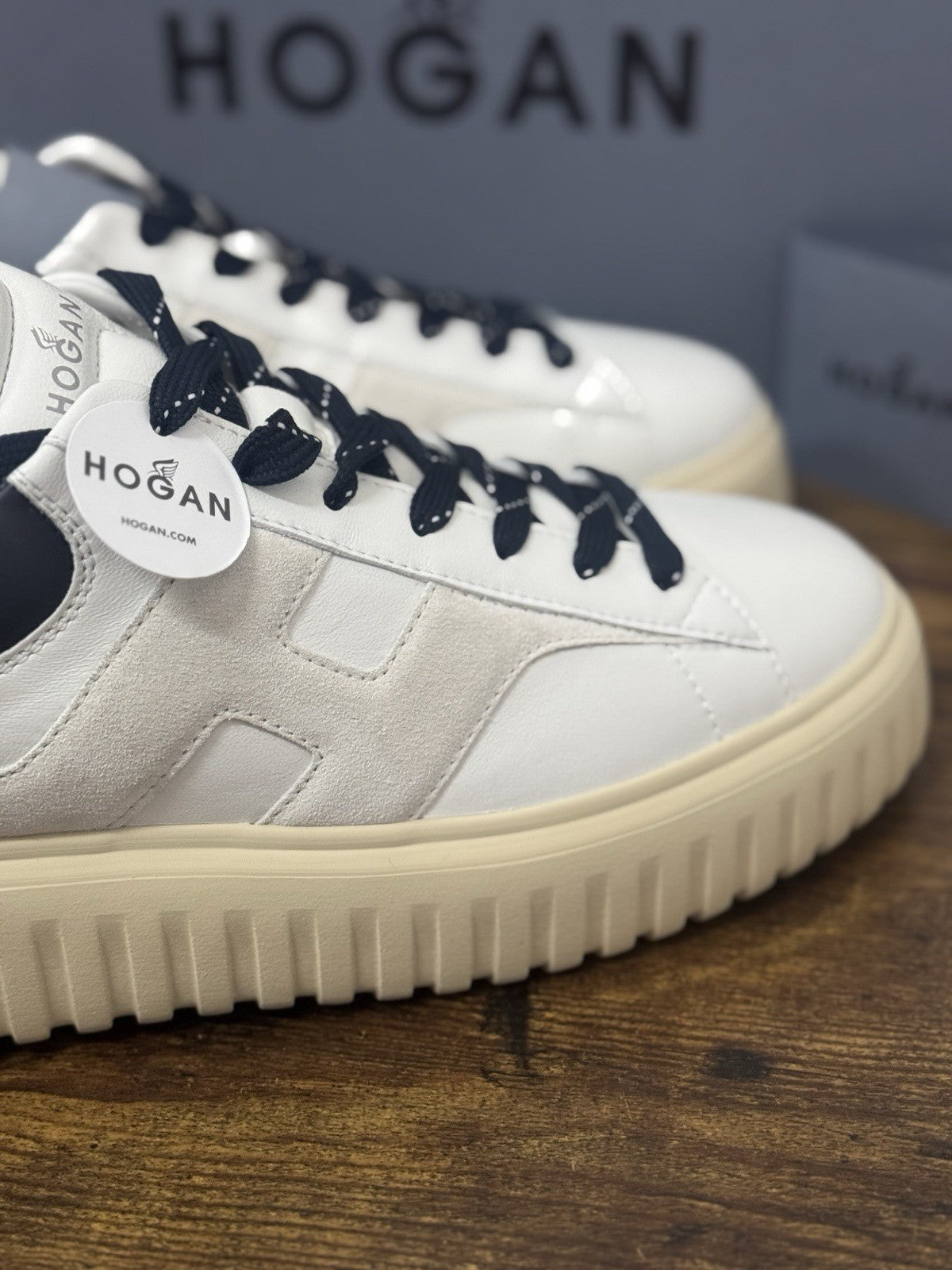Hogan H-stripes  H Spezzata Pelle Blu  Bianca Memory Foam  Hogan Uomo 42.5