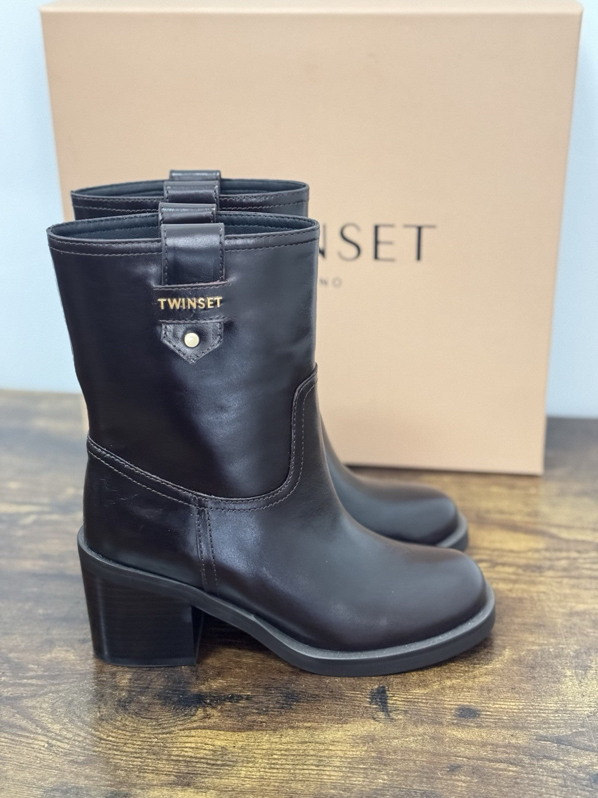 Twin Set Stivaletto Pelle Coffe Con Tacco Casual Boot Donna 40