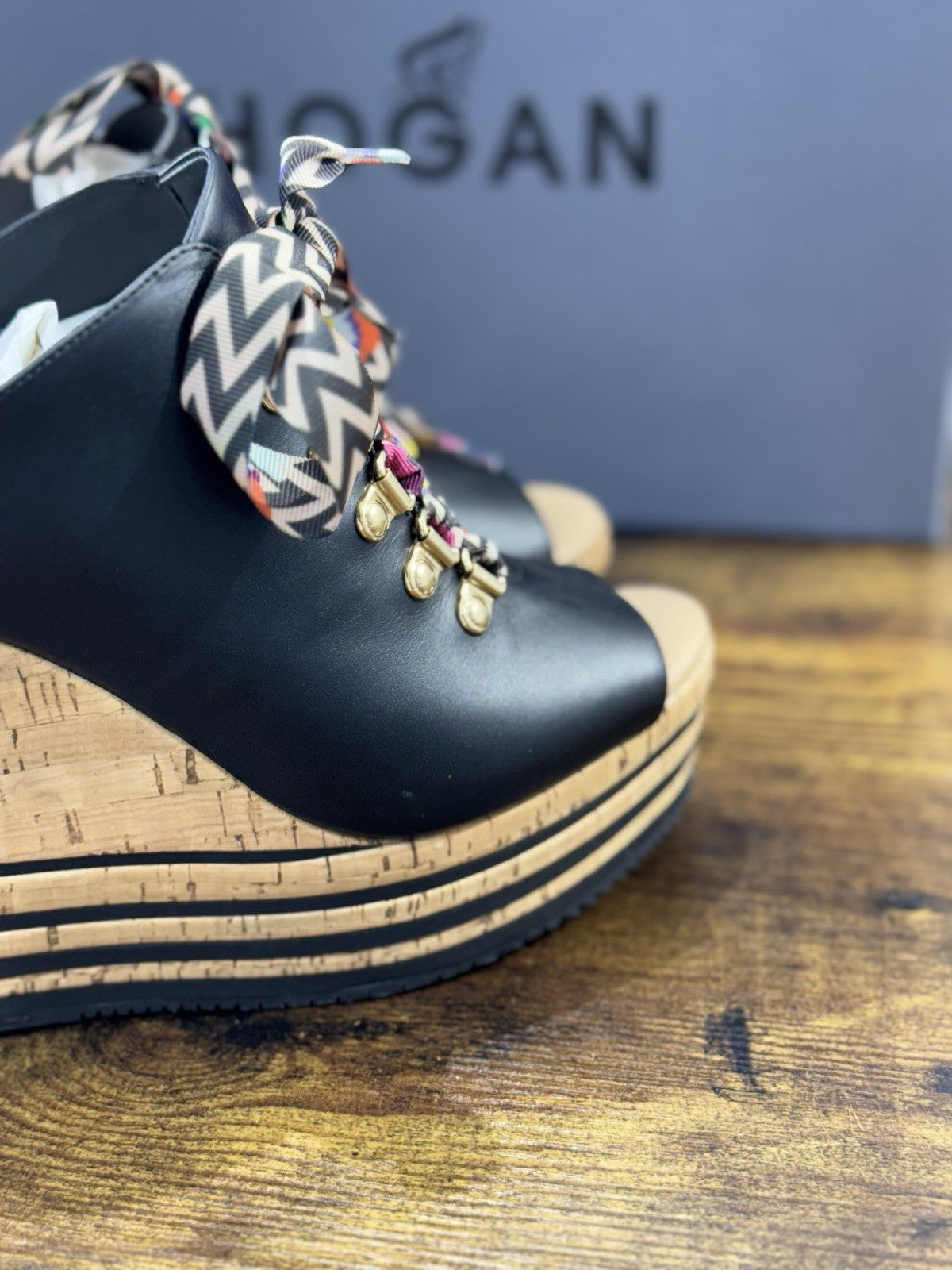 Hogan H361 Zeppa Sughero Pelle Nera Donna 40