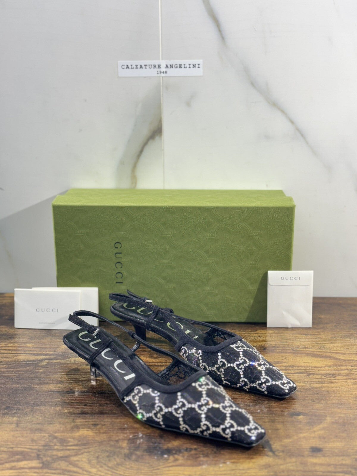 Gucci Slingback Donna GG Crystal Nero Luxury Woman Gucci Shoes 38