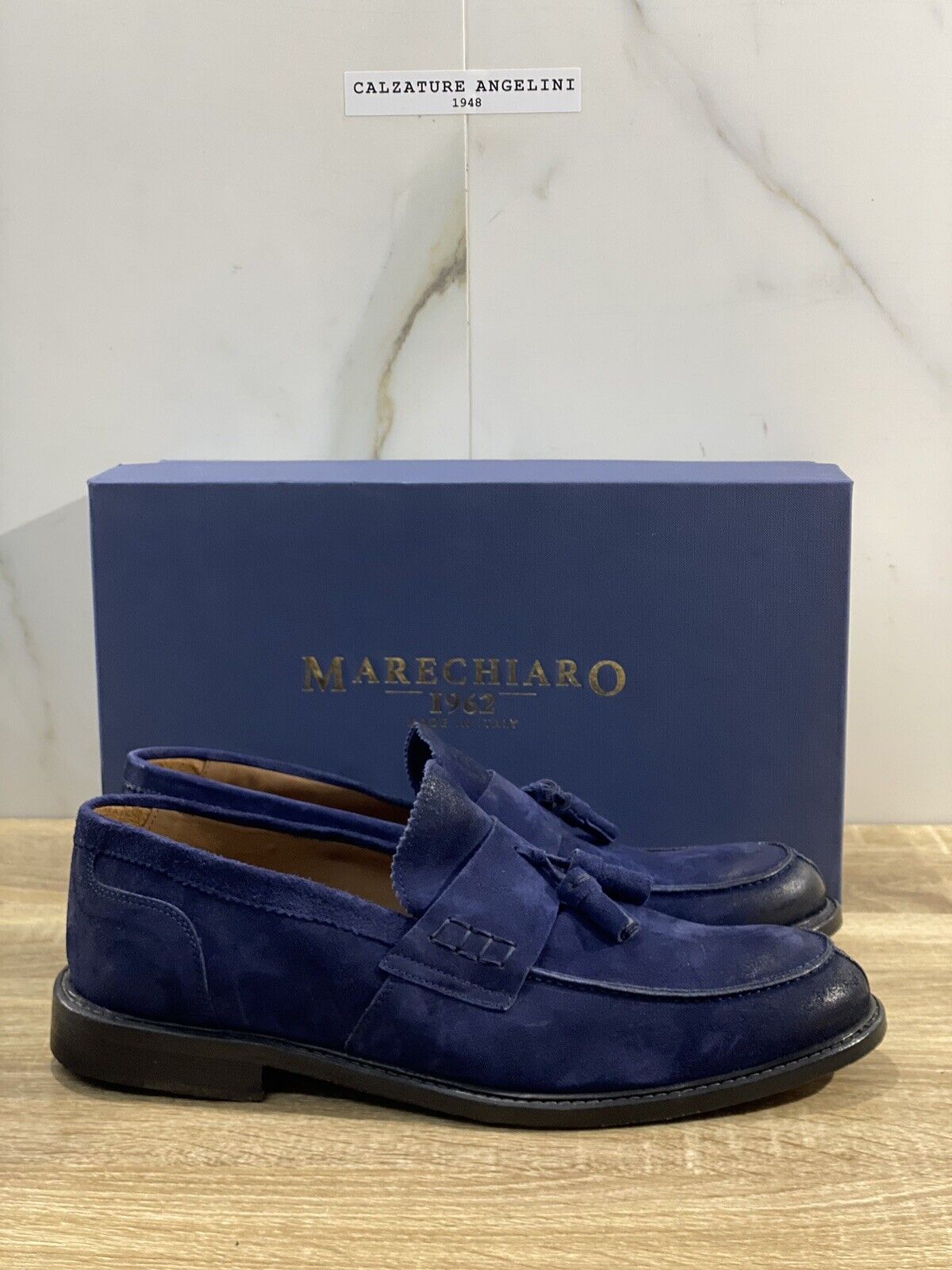 Marechiaro 1962 Mocassino Uomo Pelle Suede Blu  Fully Made In Italy 44