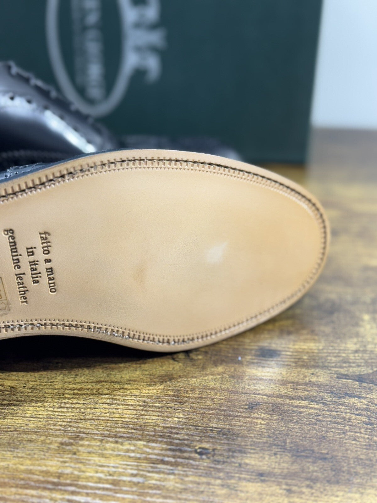 Green George derby   Brogue Nero  Pelle  luxury men  Doppio Cuoio 41