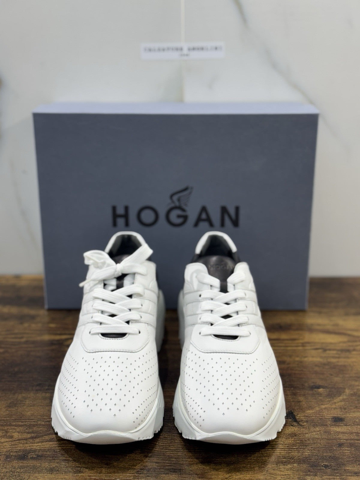 Hogan H443 Active One Memory Foam Pelle Bianca Nero Uomo 41.5