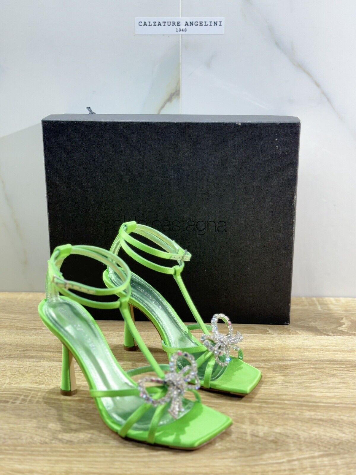 Aldo Castagna Sandalo Donna Avideh In Raso Verde  ’ Con Tacco Luxury Sandal 36