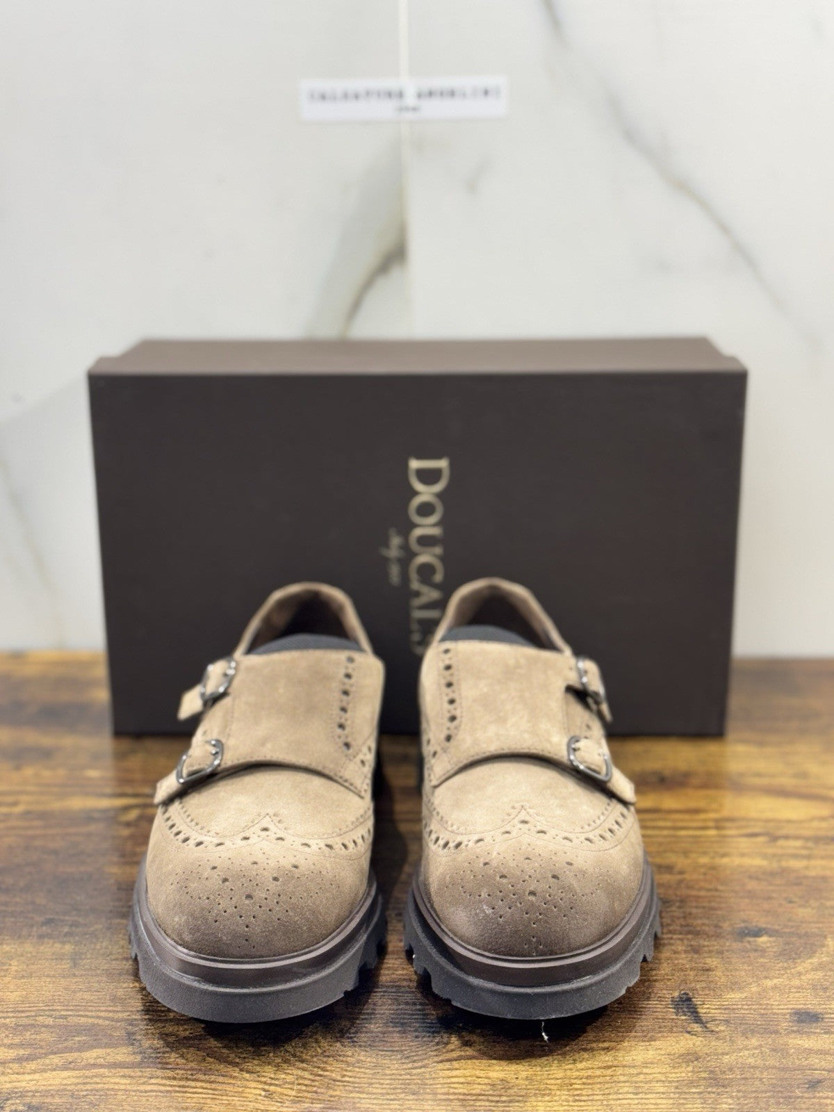 Doucal’s Scarpa Uomo Doppia Fibbia Suede Cacao Luxury Men Doucal’s Shoes 42.5