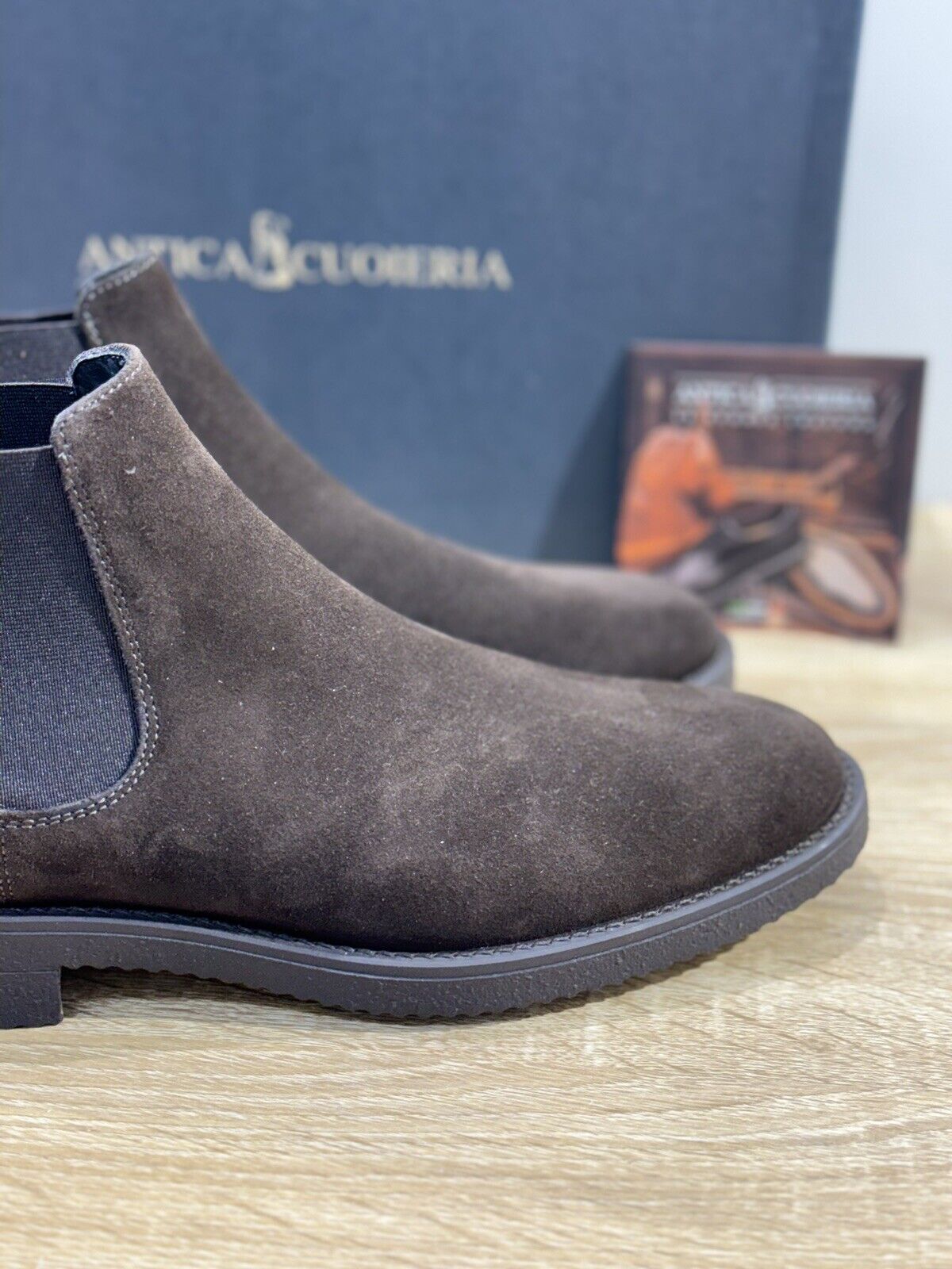 Antica Cuoieria Chelsea Boot Uomo Suede Testa Moro  Made in Italy 41