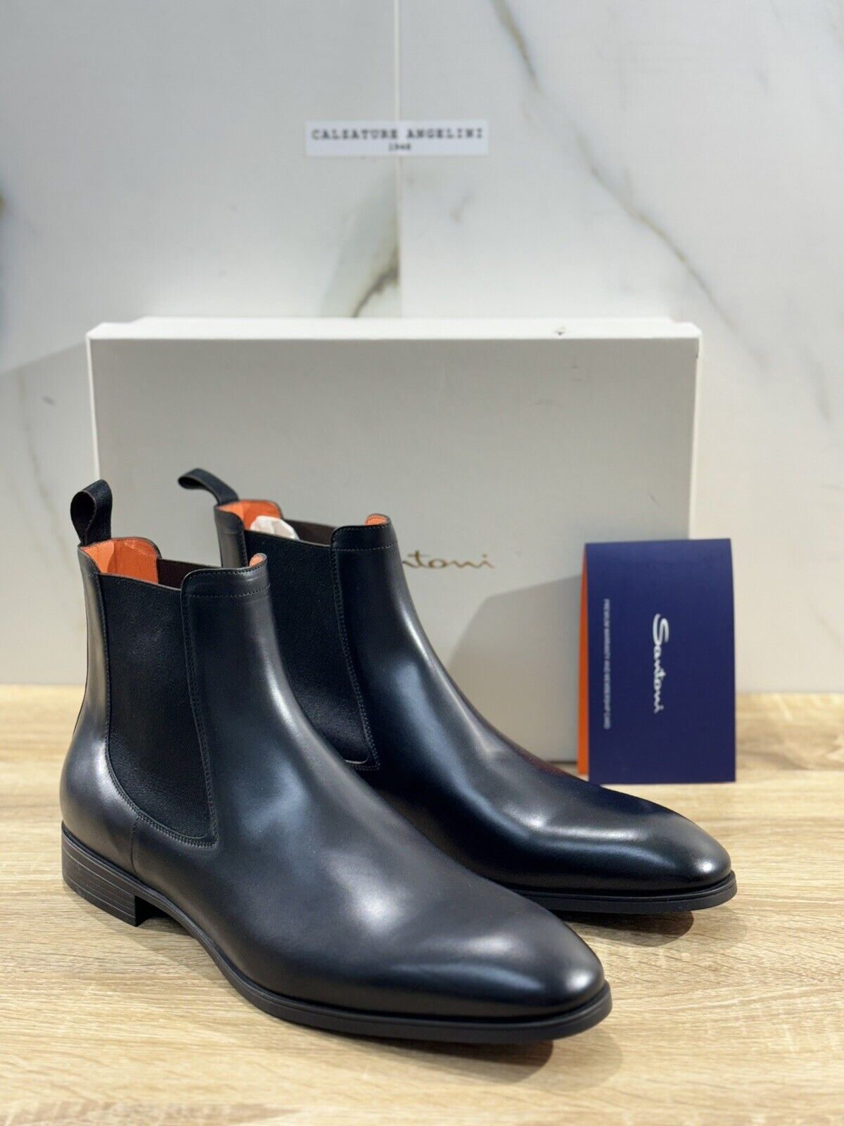 Santoni Stivaletto Uomo Chelsea Boot Pelle Nero Luxury Men Boot Santon CALZATURE ANGELINI 1948