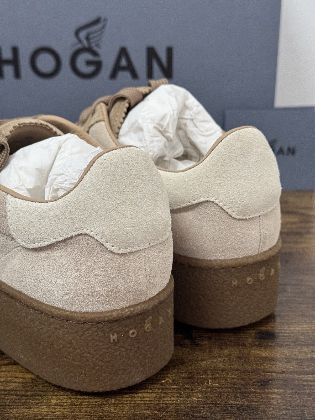 Hogan H681 Sneaker Zeppa Suede Beige Casual Hogan Donna 38
