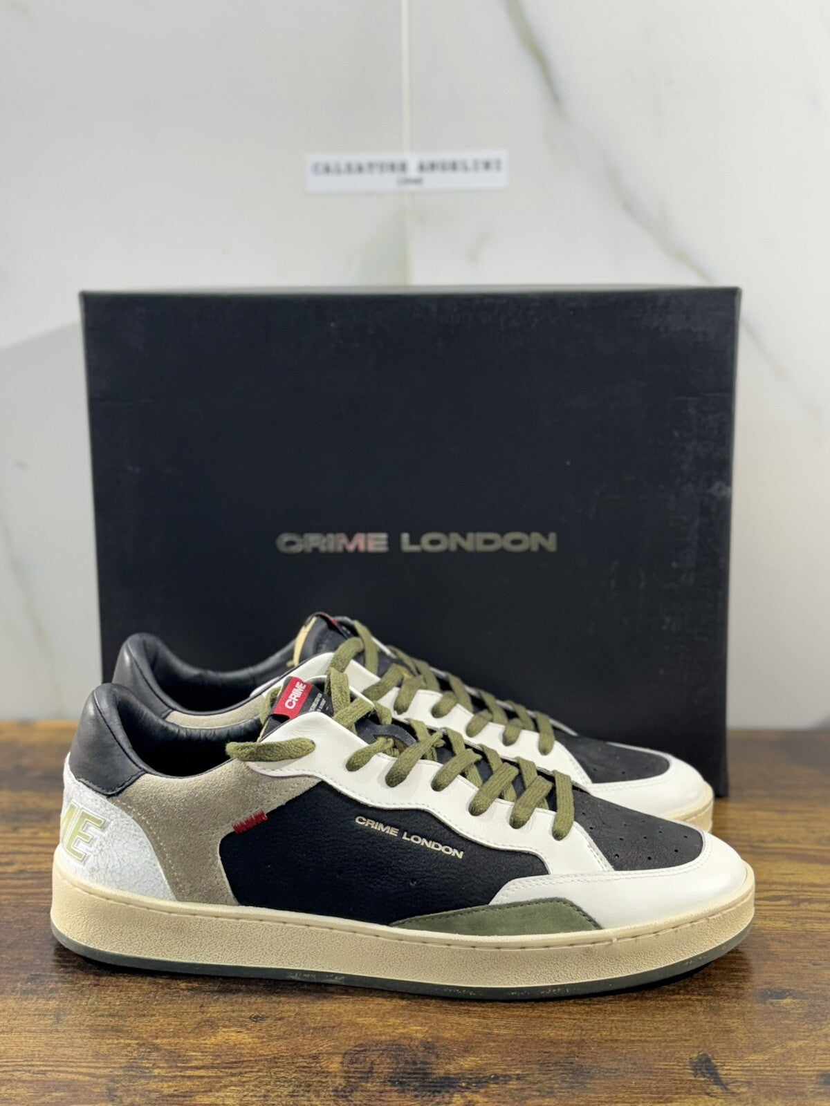 Crime London Sneaker Uomo Chelsea Verde Bianca       Pelle  Casual Men Shoes 44