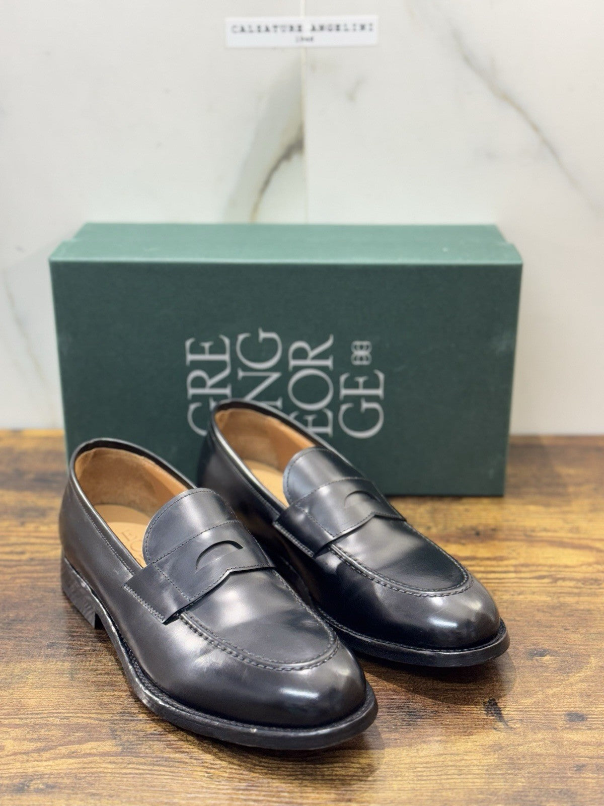 Green George Scarpa Uomo Mocassino   Pelle Nero Luxury Handmade 41.5
