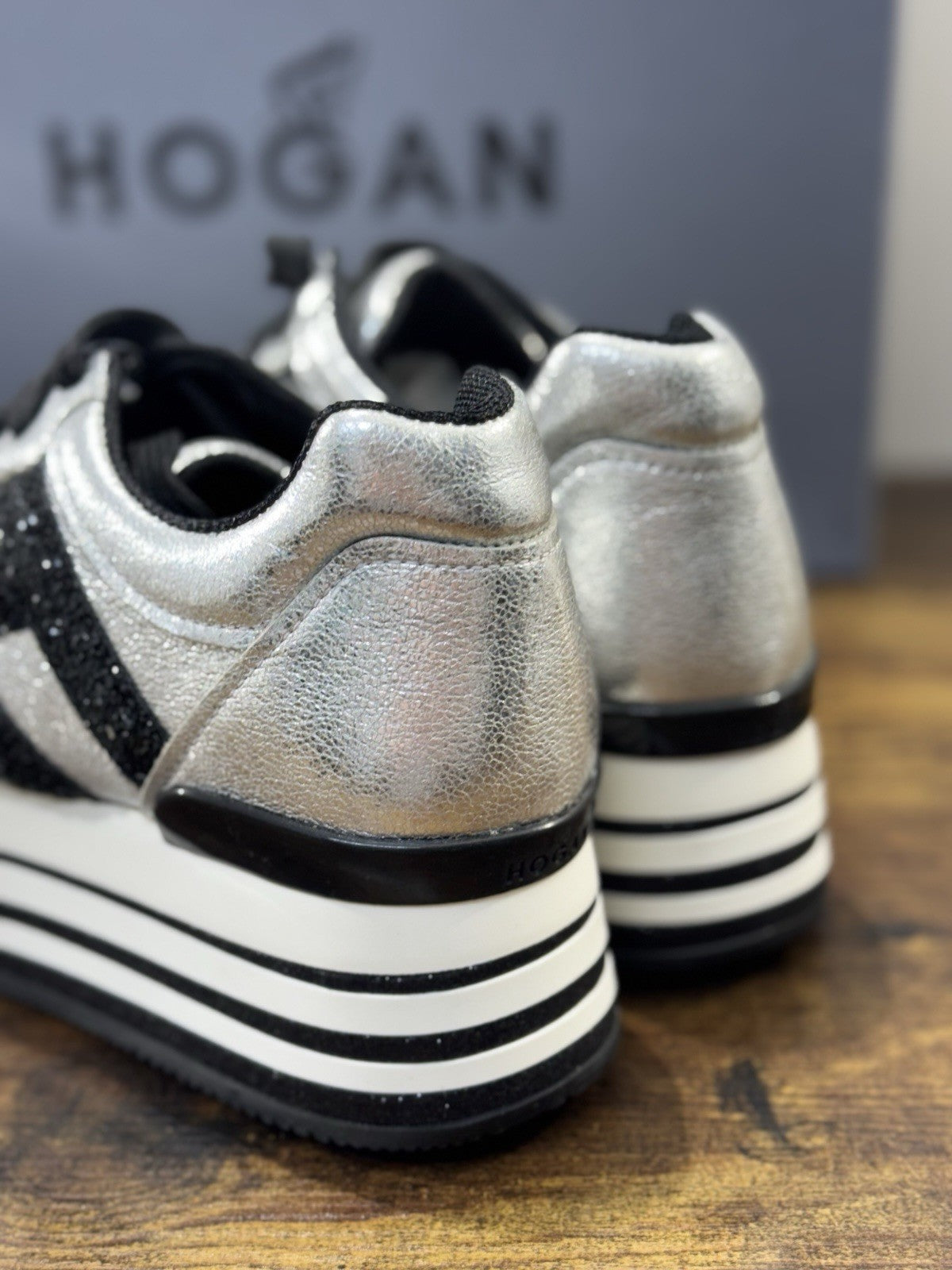 Hogan H283 Sneaker Zeppa Pelle Argento  Casual Hogan Donna 36