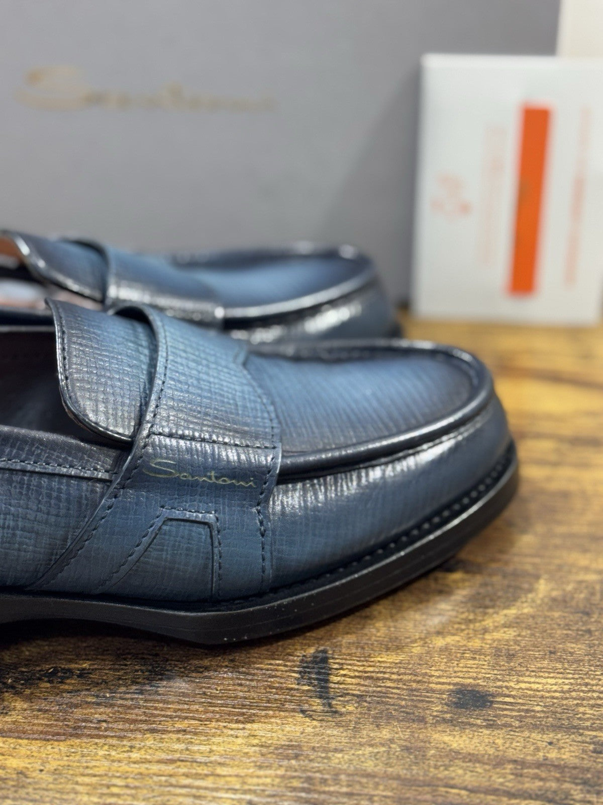 Santoni Mocassino Goodyear Pelle Blu      Luxury Santoni Scarpa Uomo 40