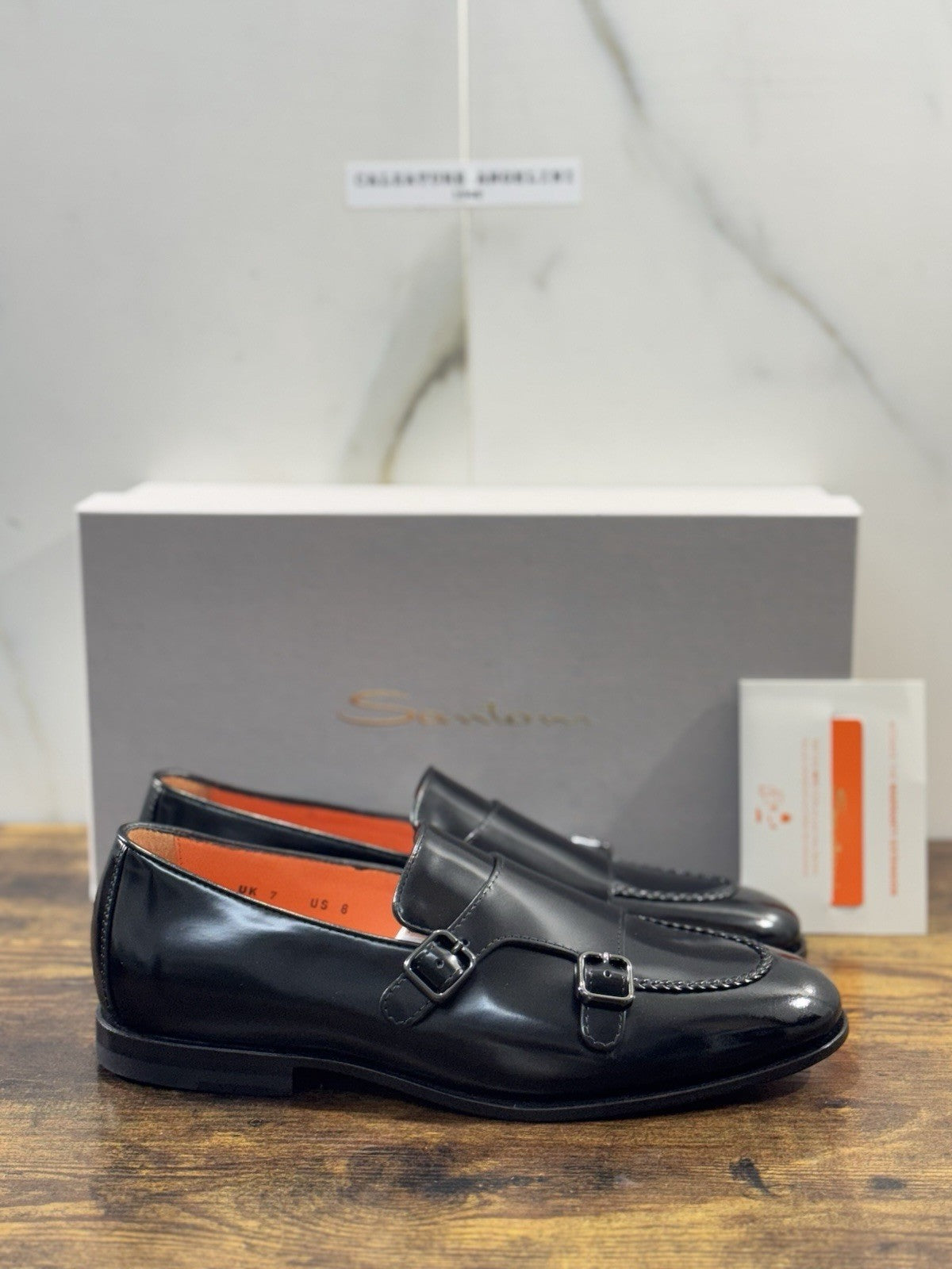 Santoni Doppia Fibbia Pelle Nero Goodyear    Luxury Santoni Scarpa Uomo 41
