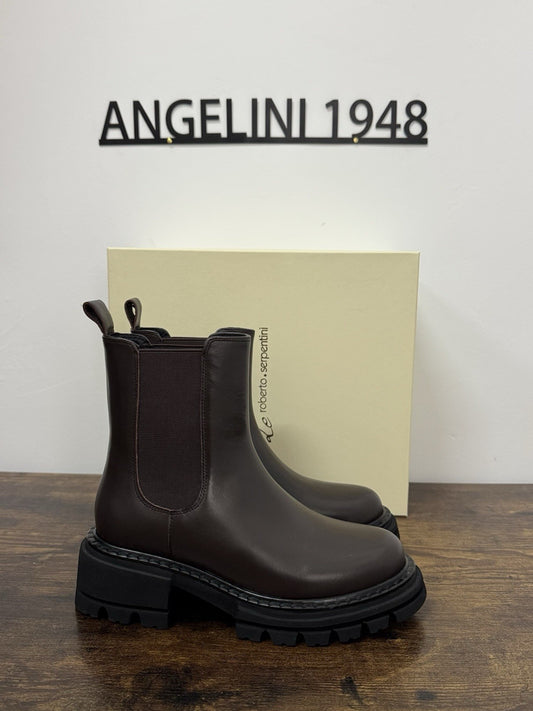 Roberto Serpentini Chelsea Boot Combat Pelle Marrone Casual Donna 36