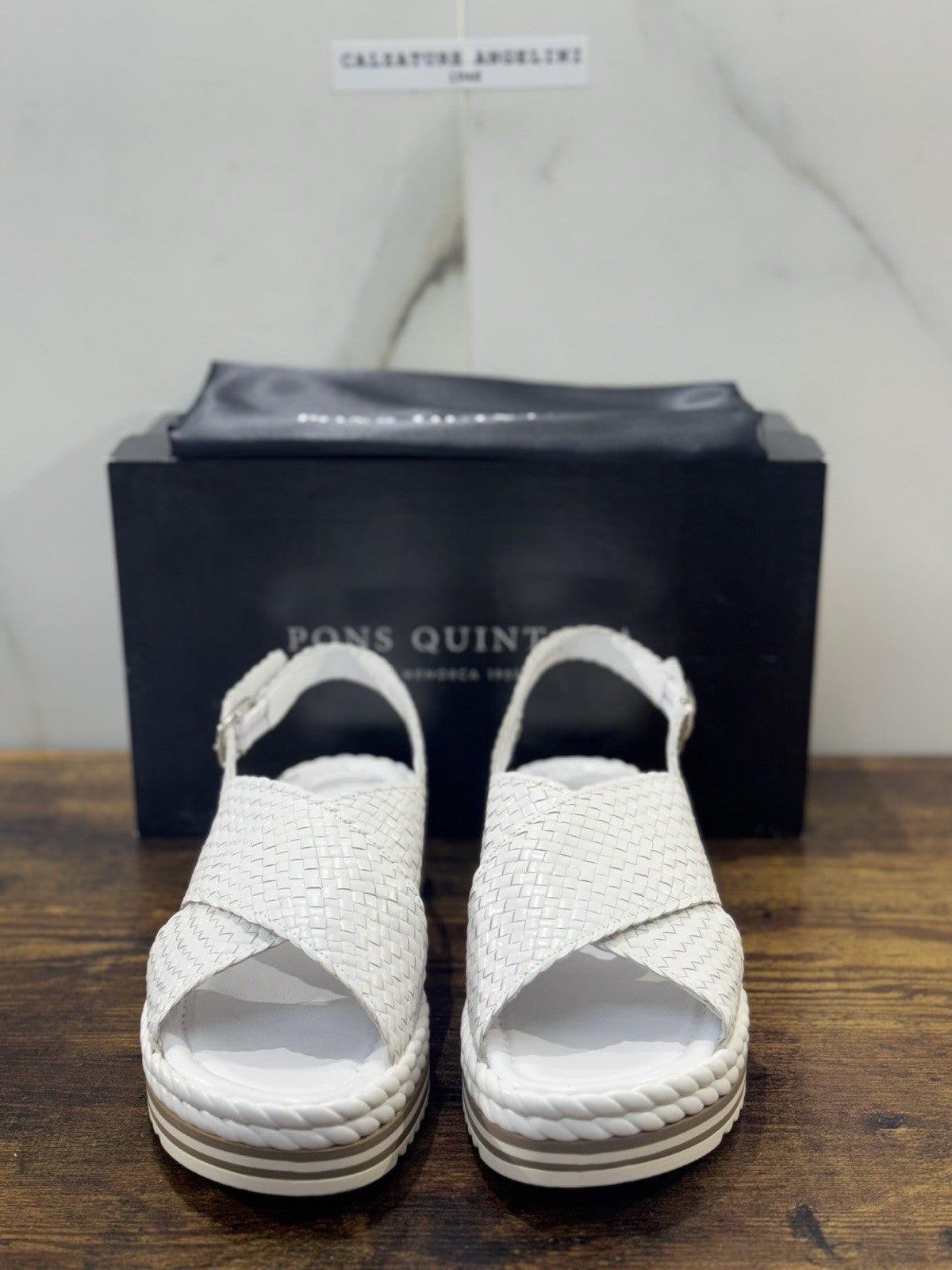 Pons Quintana Sandalo Milan Donna   Pelle Bianco    Handmade Con Zeppa 40