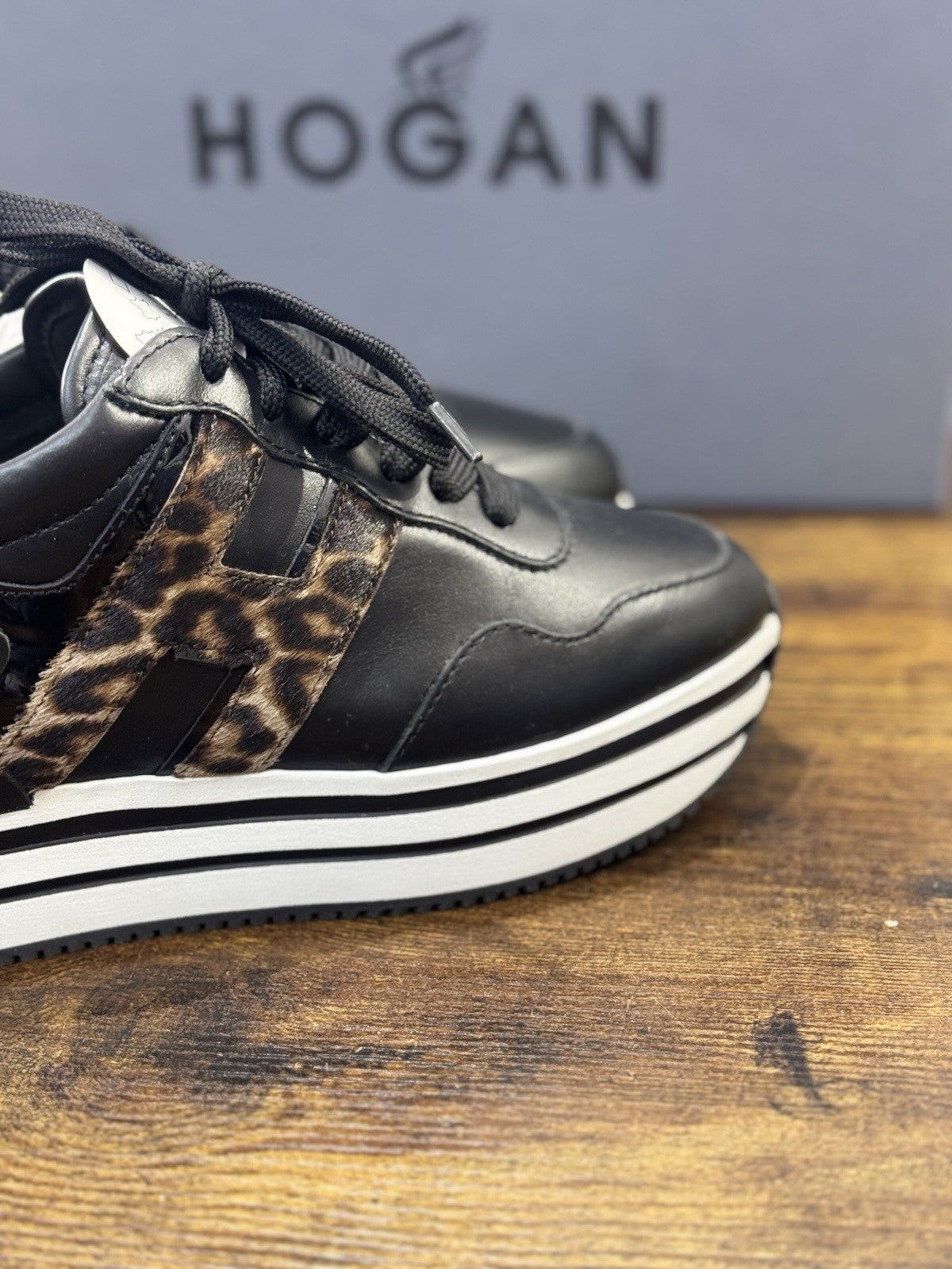 Hogan MIDI Platform Sneaker Pelle Nera Leopard Casual Hogan Donna 36
