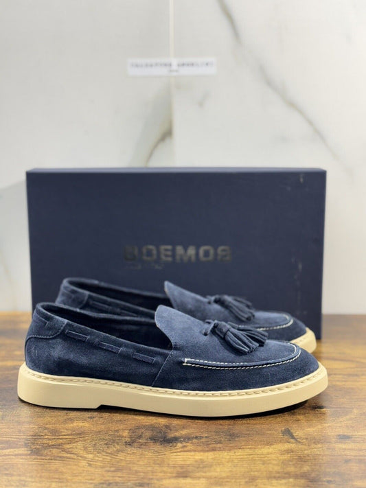 Boemos Mocassino Uomo Fondo Gomma Extra Light Suede Blu Made In Italy 41