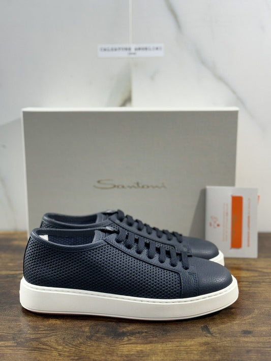 Santoni Sneaker Uomo Icon Pelle Blu  Luxury Men Santoni Shoes Icon 39