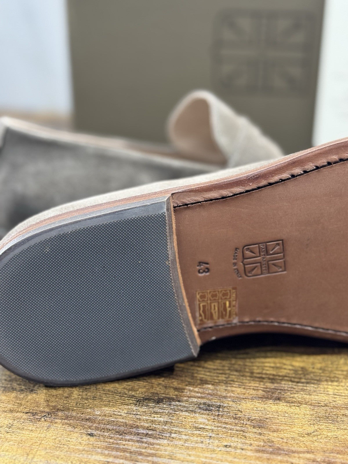 Pantanetti Mocassino Pelle Tortora Suede  Fondo Cuoio Handmade In Italy Uomo 43