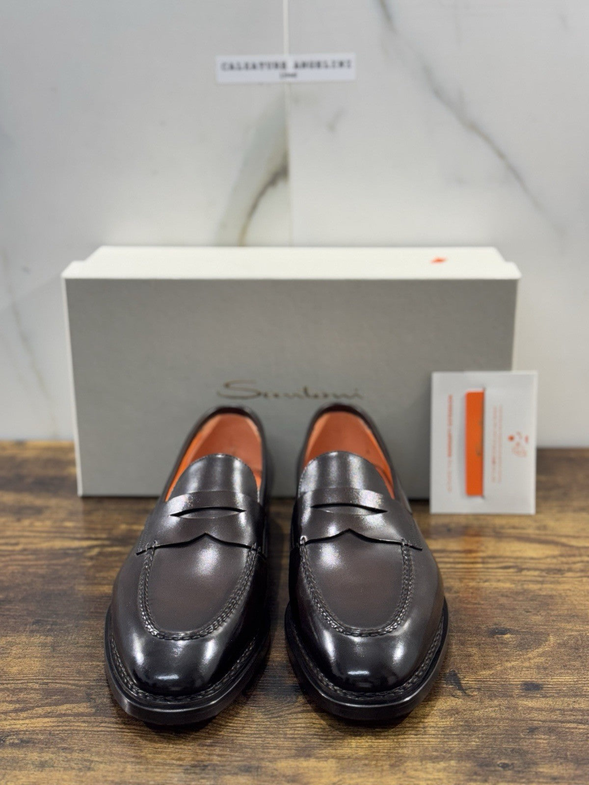 Santoni Mocassino Goodyear Pelle Marrone Luxury Santoni Scarpa Uomo 42.5