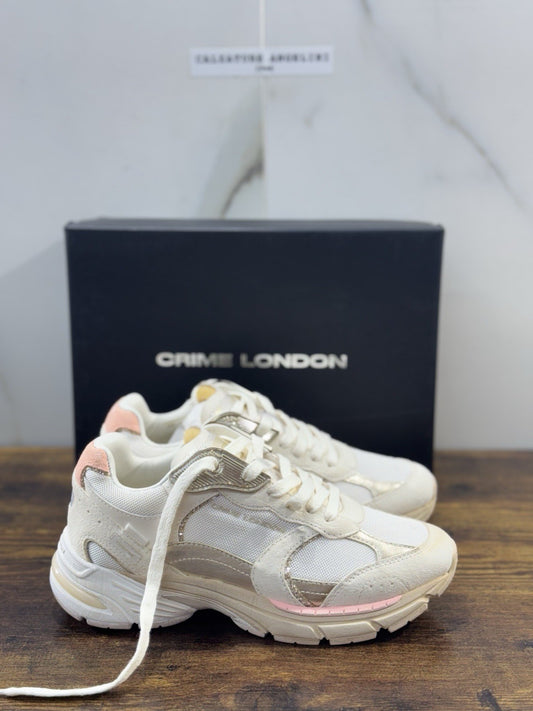 Crime London Sneaker Fugitive Suede  Pelle Bianca Donna 36