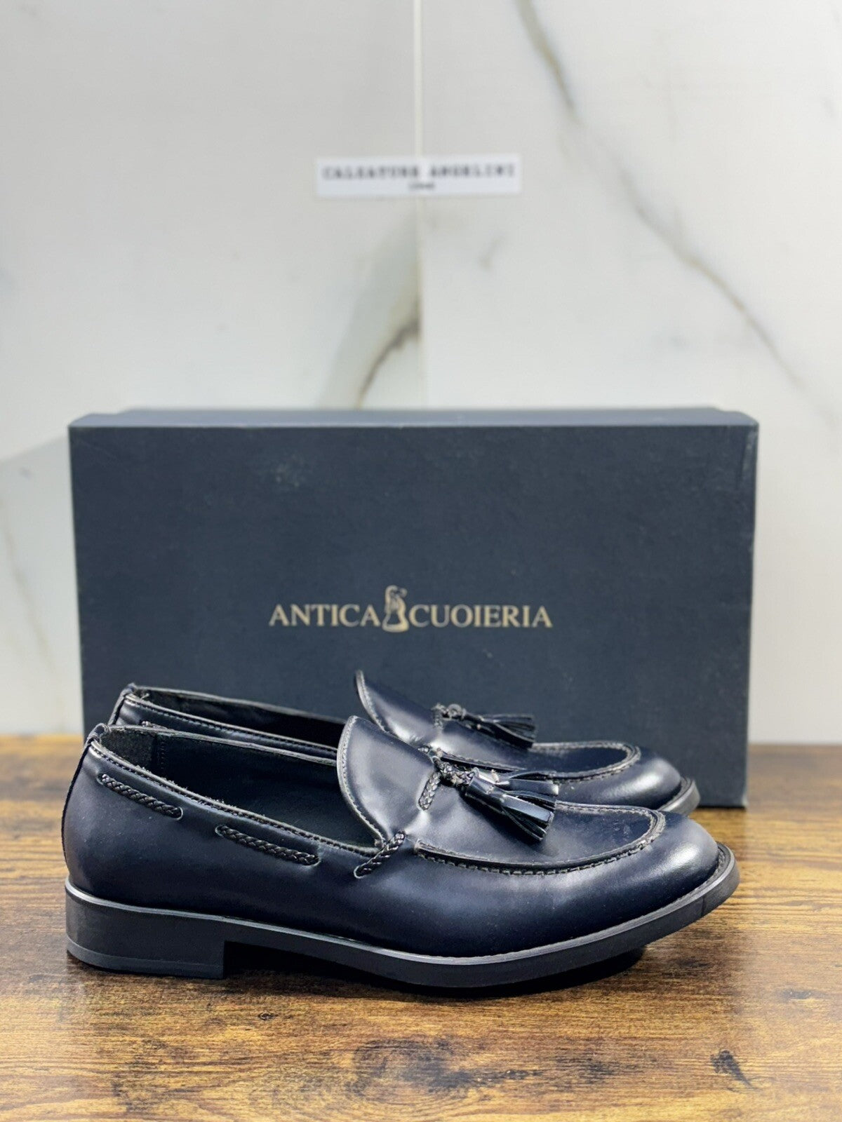 Antica Cuoieria Mocassino  Uomo Pelle Blu Fondo Gomma Causal Men Shoe 40