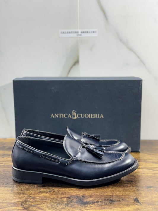 Antica Cuoieria Mocassino  Uomo Pelle Blu Fondo Gomma Causal Men Shoe 40