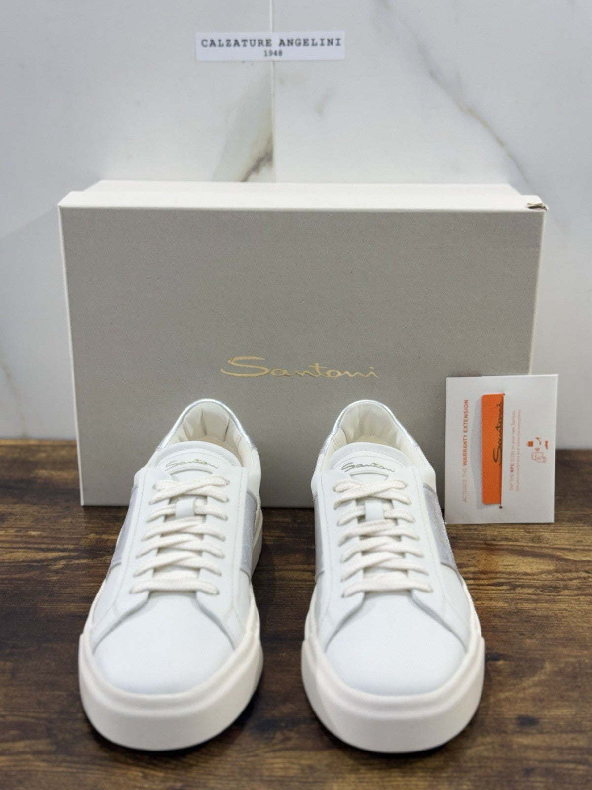 Santoni DBS  Sneaker Pelle Bianca Silver  Luxury Scarpe Santoni Donna 40