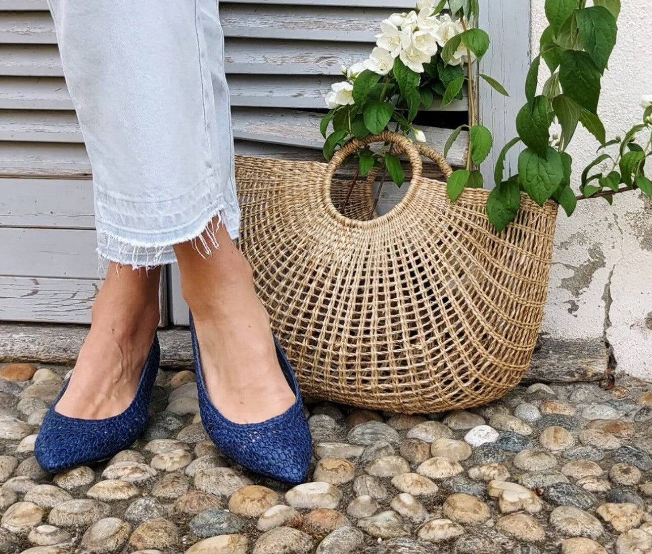 Mia Moltrasio Ballerina Donna Intrecciata A Mano Blu  Luxury Handmade 36