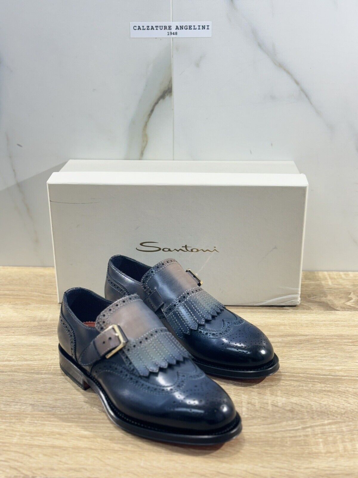 Santoni Scarpa Uomo Mocassino Frangia Pelle Blu  Luxury Men Santoni Shoes 39