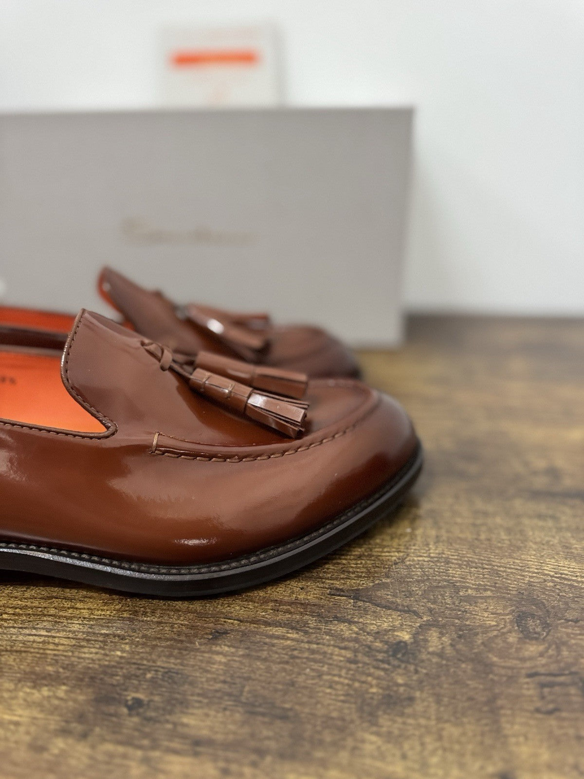 Santoni Mocassino Tassel  Pelle Brown Polish Binder   Luxury Santoni Uomo 42.5