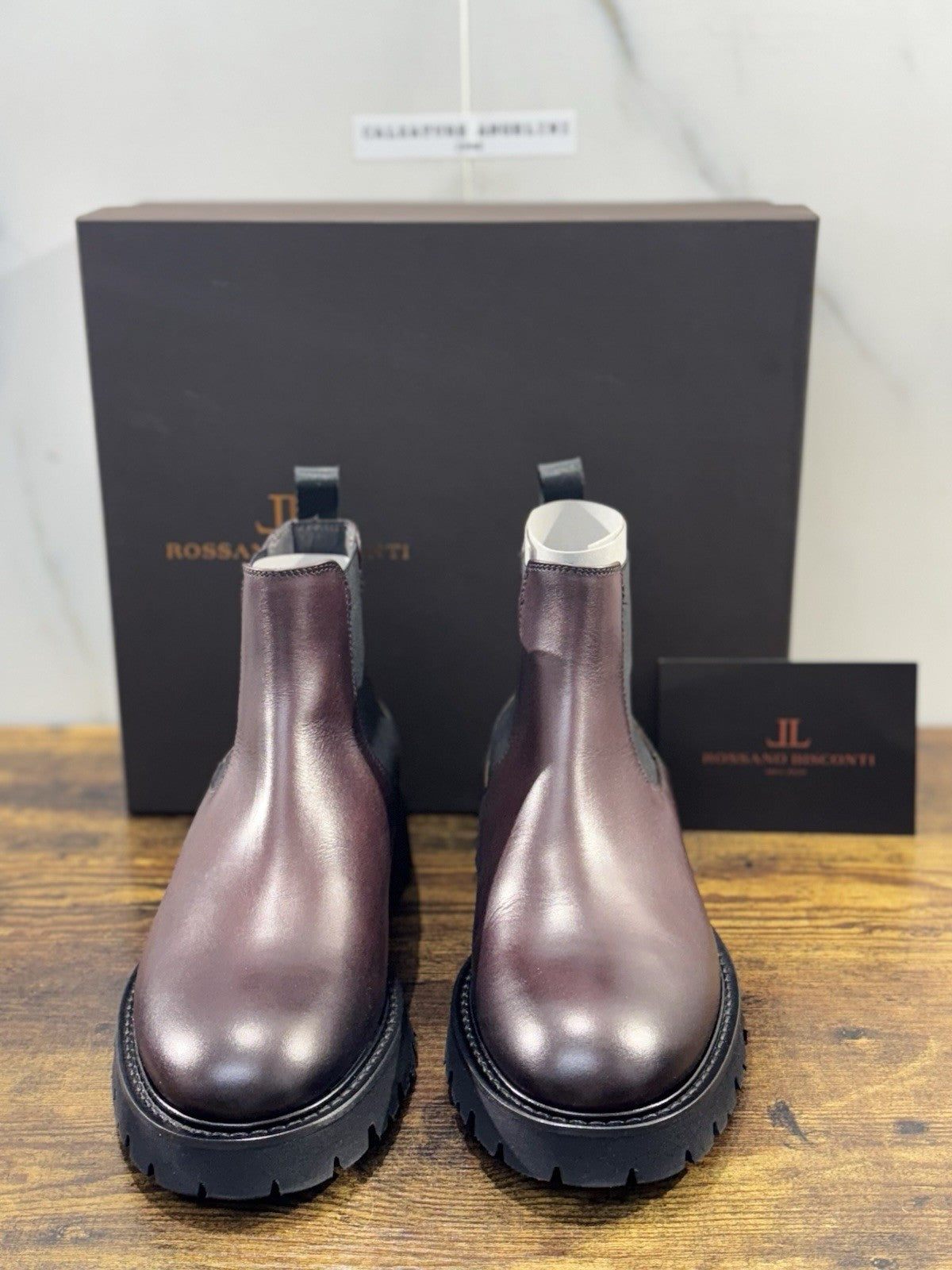 Rossano Bisconti Chelsea Boot Uomo  Pelle Burgundy   Fully Made In Italy 42.5