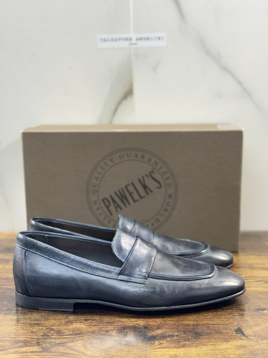 Pawelk’s Mocassino    Uomo Pelle Blu       Hand   Made  In Italy Washed  40