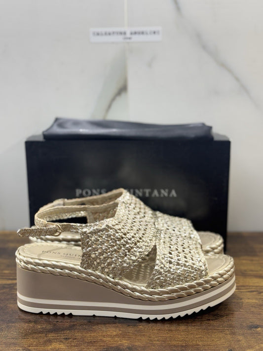 Pons Quintana Sandalo Padova  Donna   Pelle Platino      Handmade Con Zeppa 41