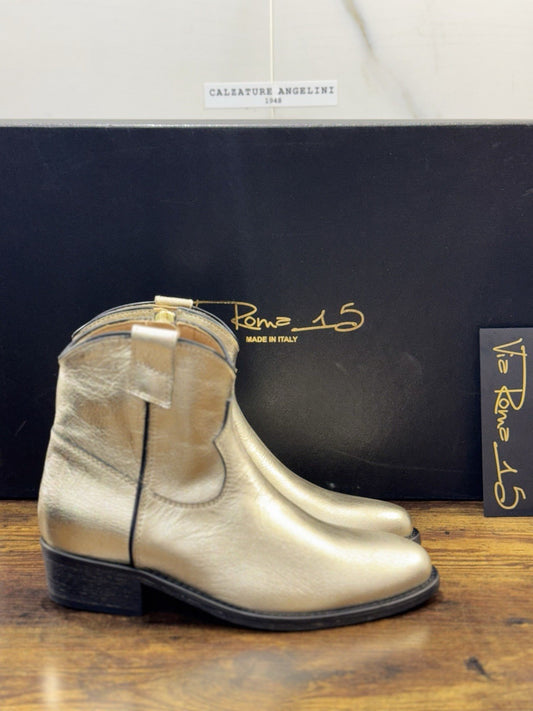 Via Roma 15 Texano Pelle Oro  Casual Texan Boot Donna 38