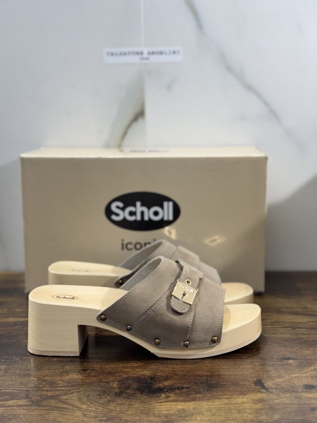 Scholl Iconic Zoccolo Donna Suede Beige Casual Clogs 40