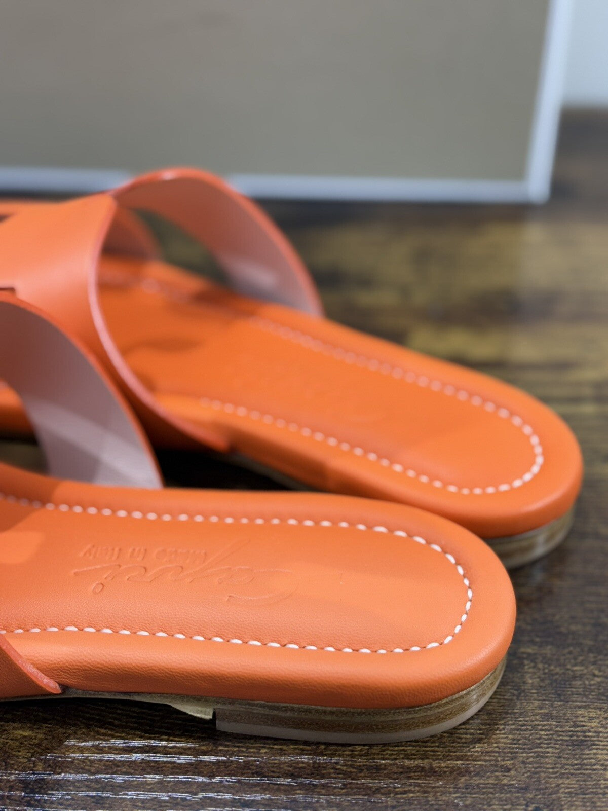 Capri Sandalo Donna In Pelle Arancio   Fatto A Mano In Italia Fondo Cuoio 37