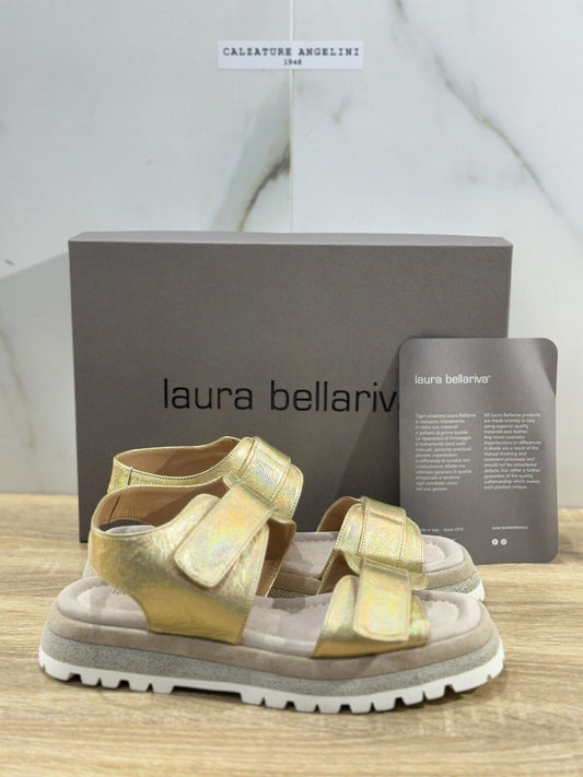 Laura Bellariva Sandalo Donna Pelle Oro  Super Soft  Handmade In Italy 39