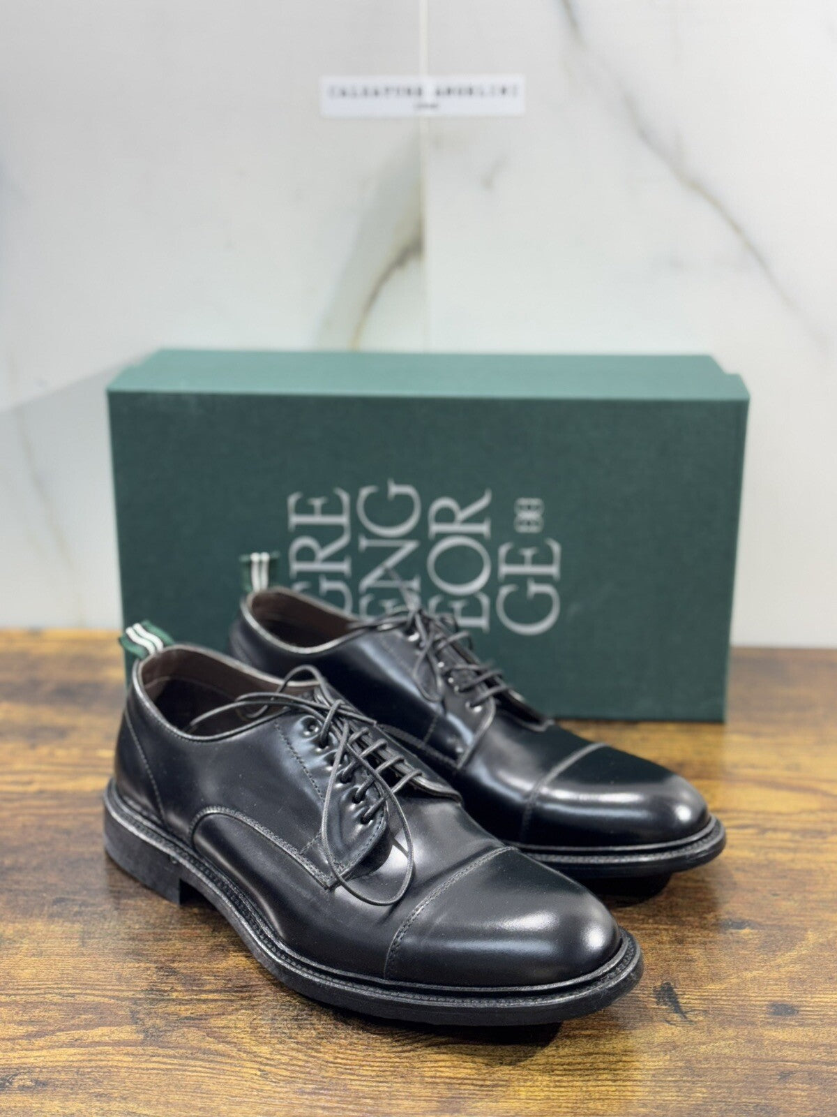 Green George derby nero in pelle polished luxury men  Doppio Cuoio 40.5