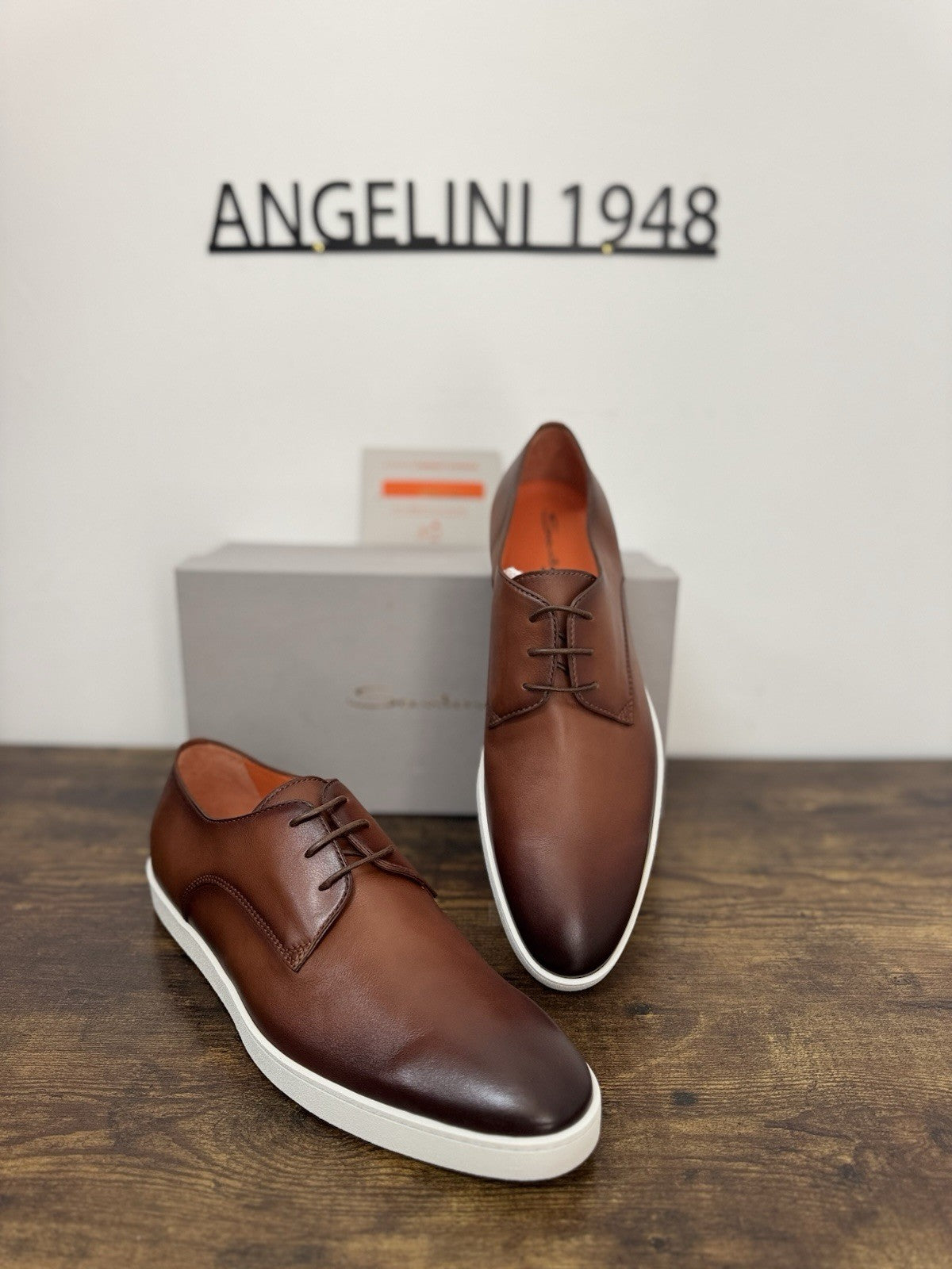 Santoni Stringata In Pelle Cuoio Casual Santoni Scarpa Uomo UK 13