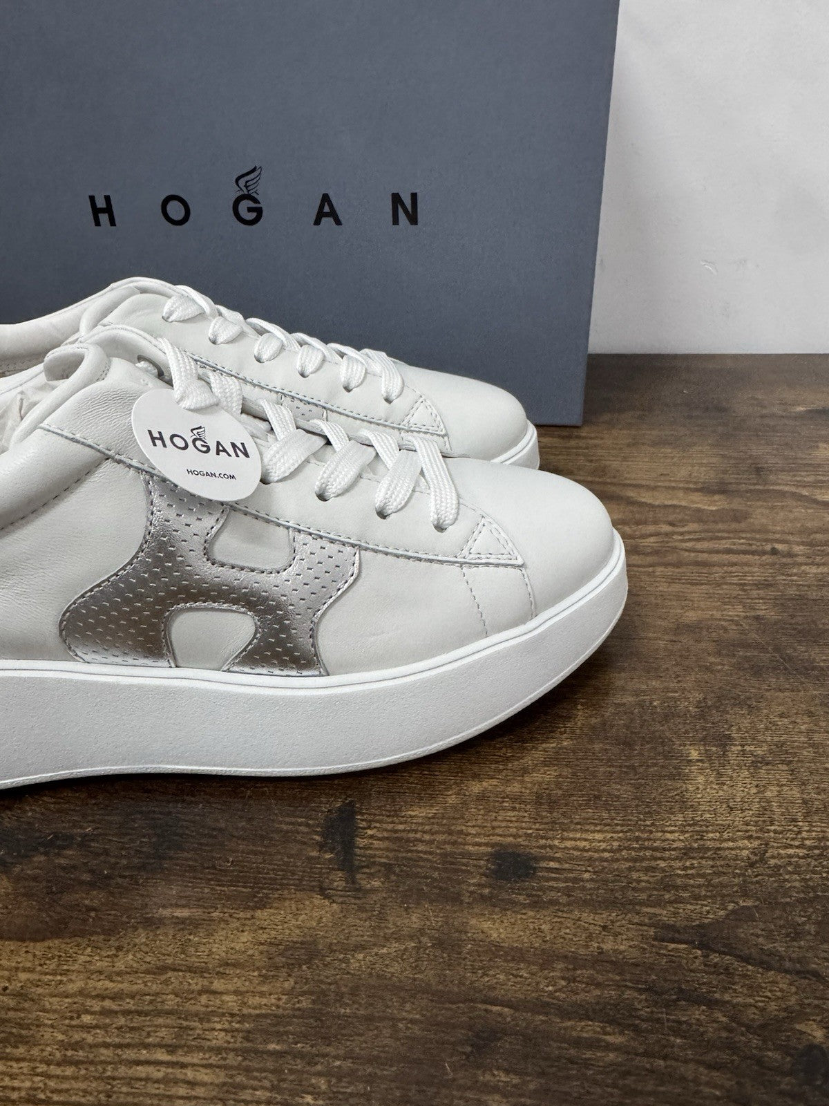 Hogan Rebel H562 Sneaker Pelle Bianco Argento Casual Donna 38.5