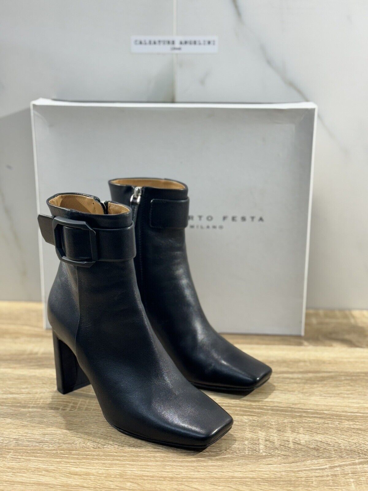 Roberto Festa Milano Stivaletto Donna Pelle Nera Con Tacco Luxury Boot 37