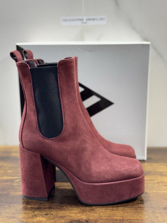 Giampaolo Viozzi Stivaletto Donna Pelle Suede Mogano  Con Tacco Made In Italy 36
