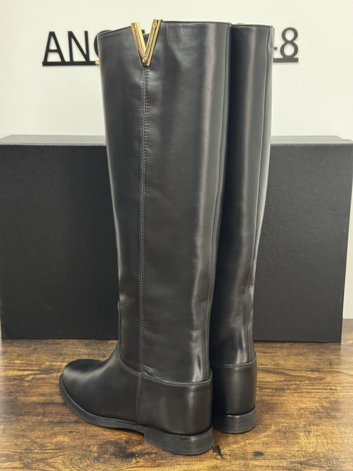 Via Roma 15 Stivale Icon 2568  V Logo Oro Pelle Nera Casual Donna 37.5