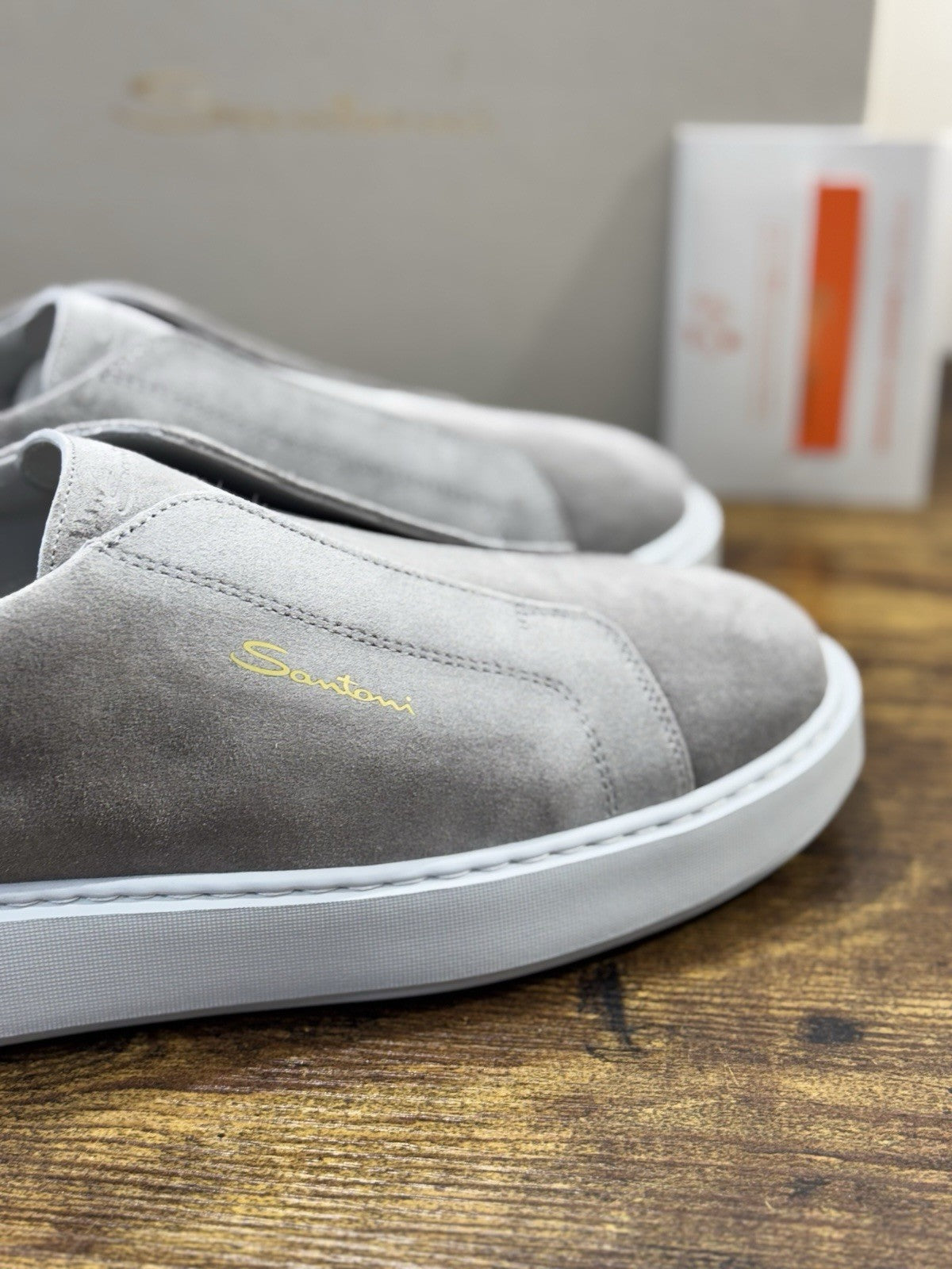 Santoni Sneaker Suede Grey  No Lace  Luxury Men Santoni Shoes  Uomo 39