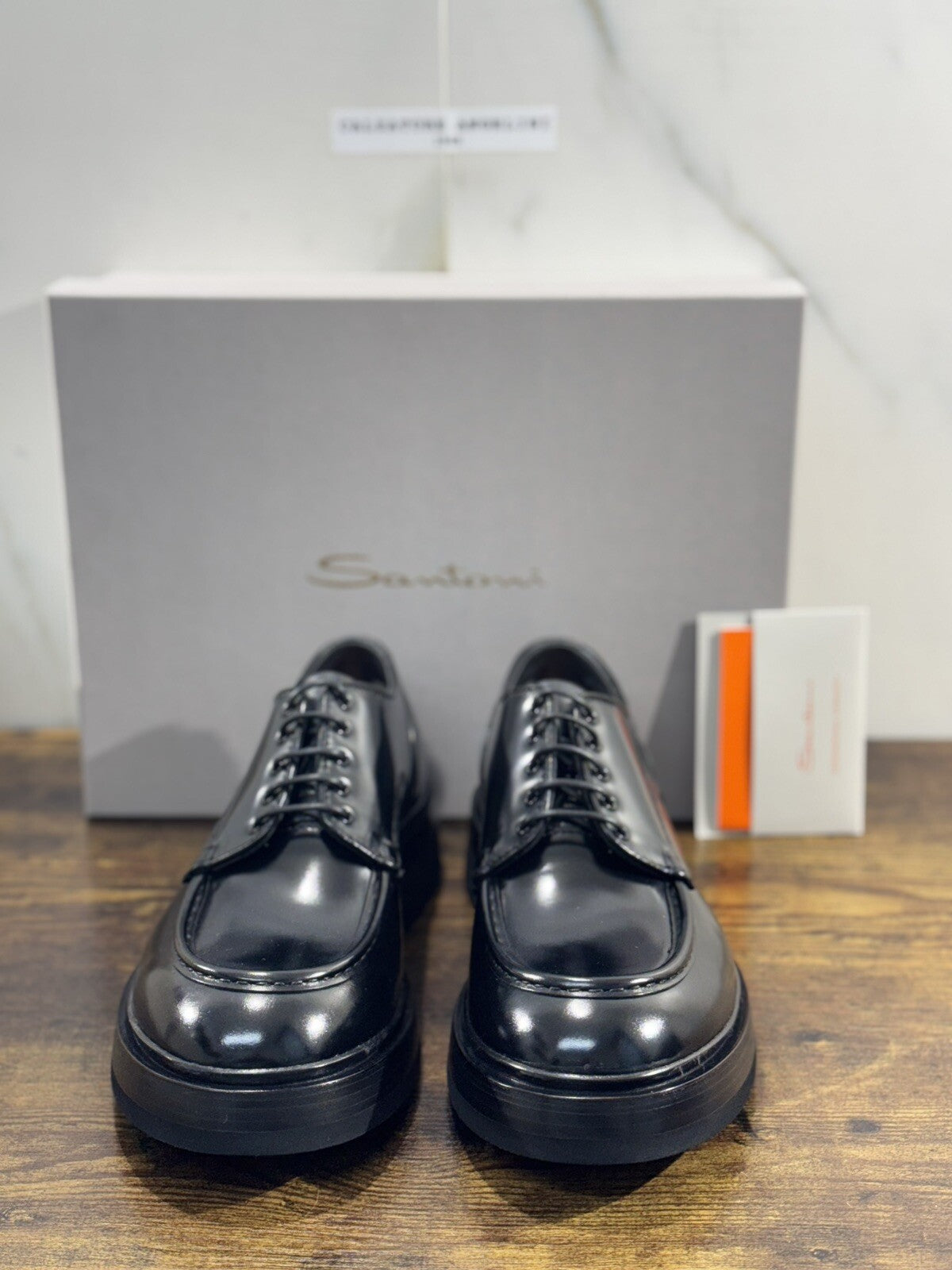 Santoni Stringata  Uomo  Pelle Nera  Luxury Men Shoes Santoni 42.5  Extra Light