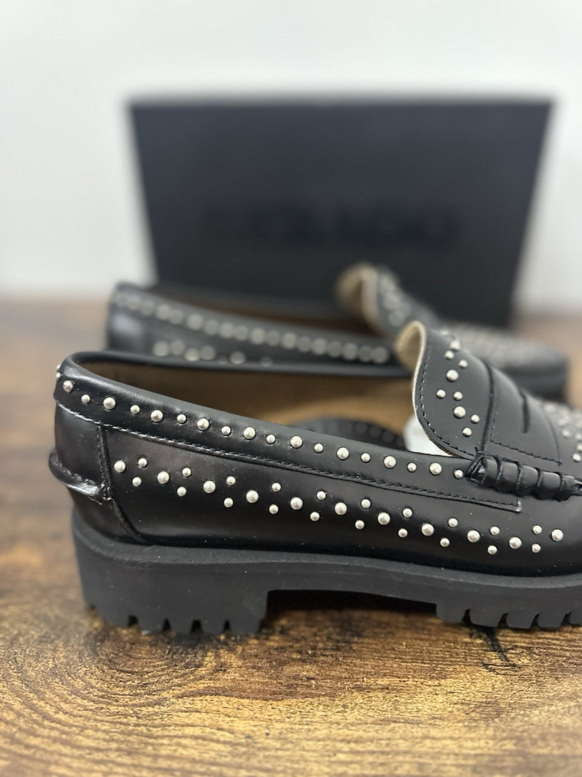 Sebago Dan Lug Studs Pelle Nero Mocassino Sebago Donna 38