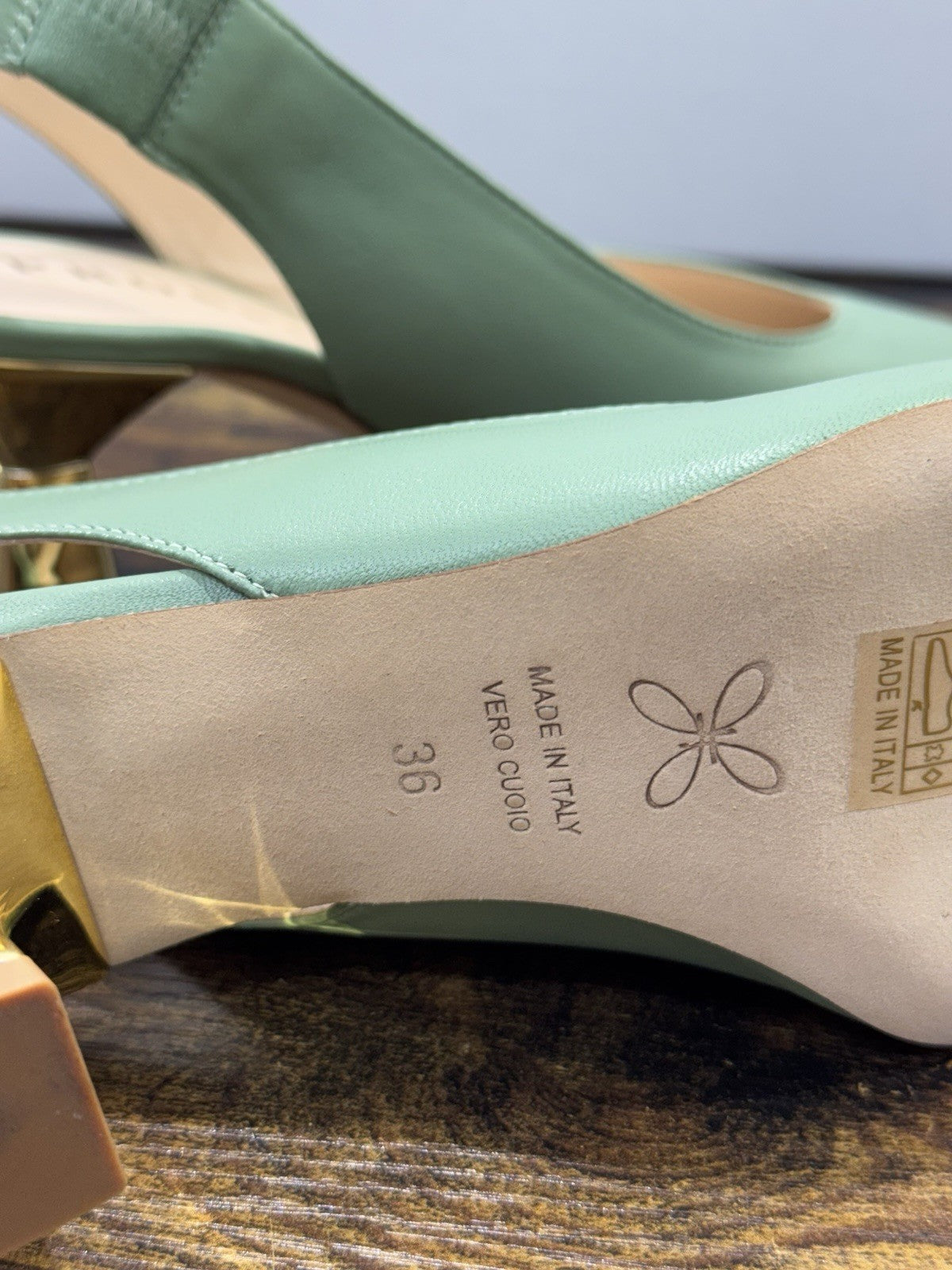 Prosperine Sling Back Pelle Verde Tacco Oro Donna 36